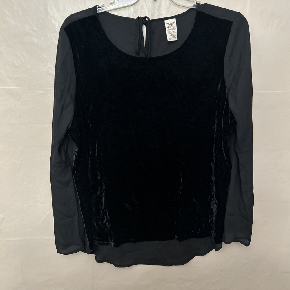Faded Glory XXL Black Velour Front Sheer Back Blouse Top